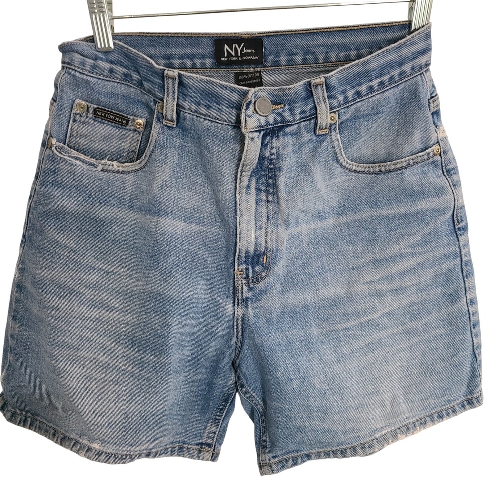 NY Jeans New York & Company High Waisted Denim Shorts Light Wash Blue Womens 8